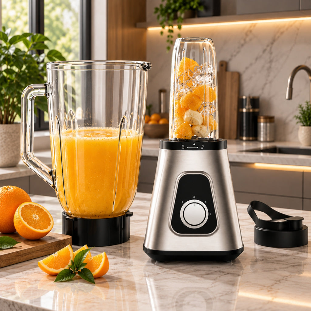 Liquidificador Multiuso 5 em 1 Com 2 Jarras de Vidro + BRINDE Porta Tempero Vertical 16 Potes - COMPRE 1 LEVE 2
